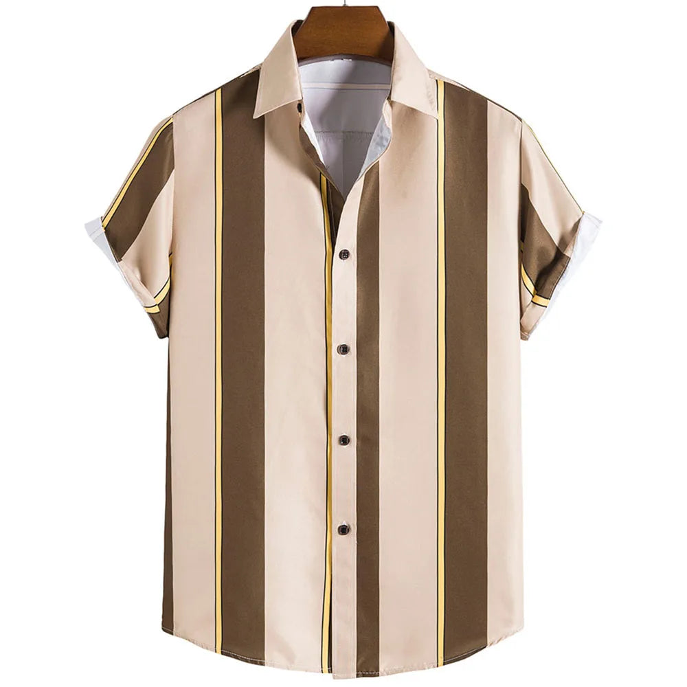 Camisa Informal de Hombre de Pana con Cuello Vuelto – Estilo Verano con Estampado