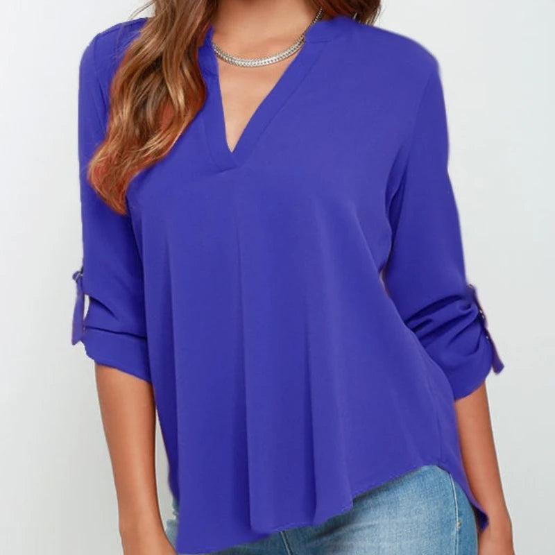 Blusa de Gasa Lisa para Mujer – Estilo Informal Ligero y Elegante