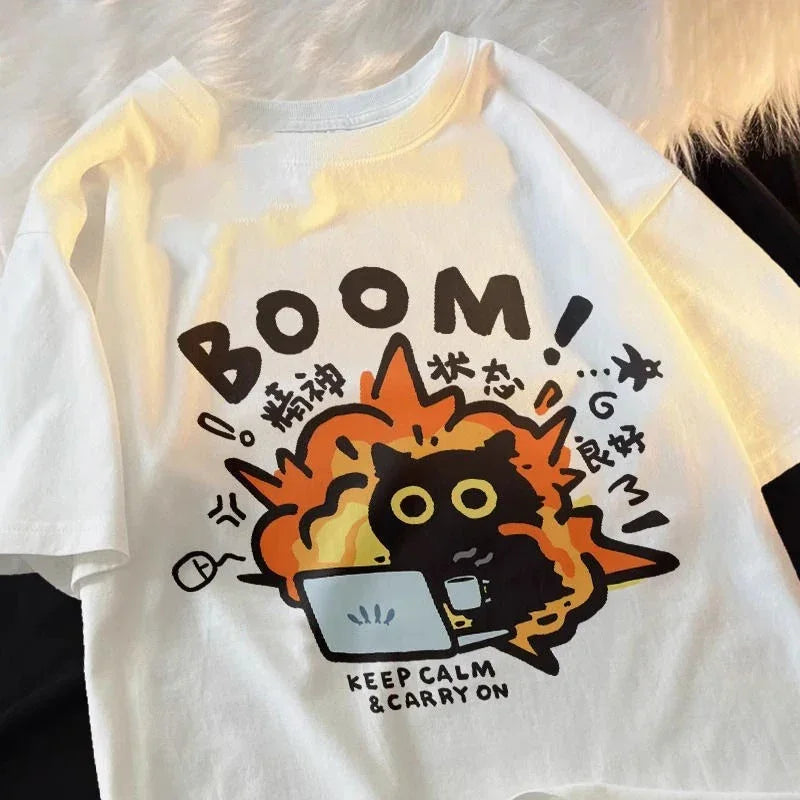 Camiseta Juvenil de Verano con Estampado de Letras – Estilo Informal y Ligero