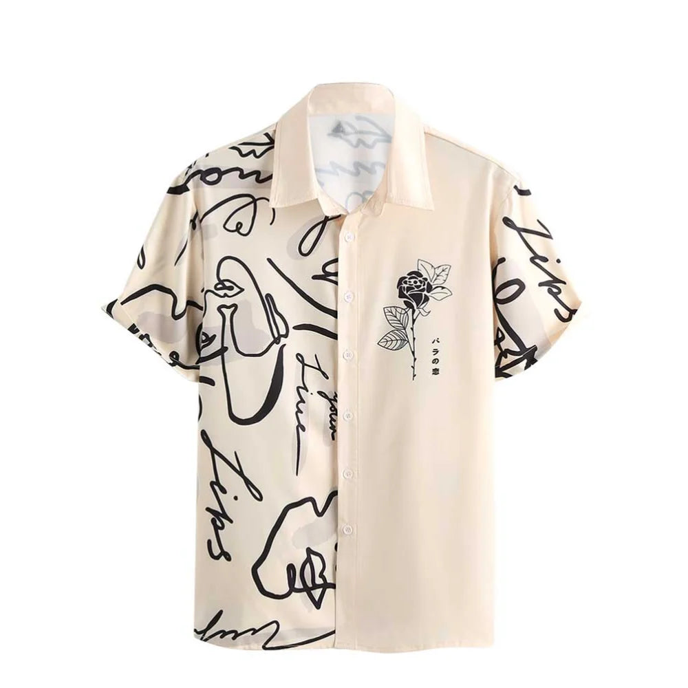 Camisa Informal de Hombre de Pana con Cuello Vuelto – Estilo Verano con Estampado