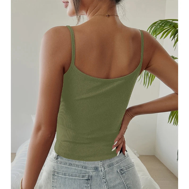 Camiseta de tirantes elástica para mujer – top casual cómodo y versátil para verano