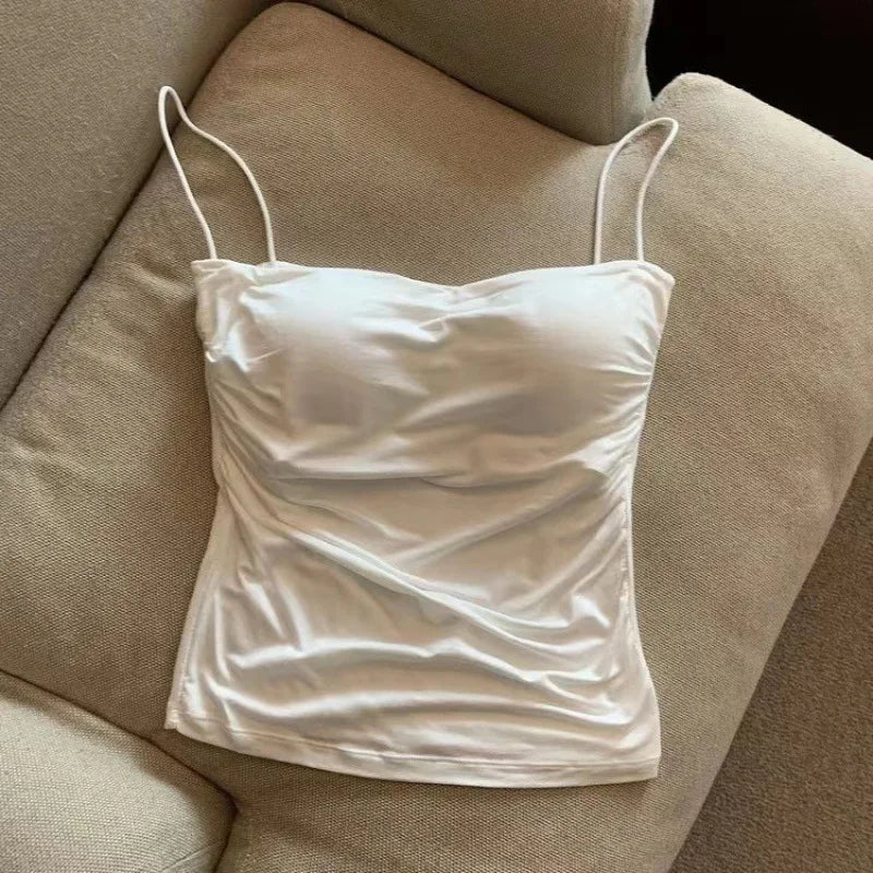 Top sin mangas elástico para mujer, estilo halter coreano, cómodo, veraniego, con sujetador incorporado.