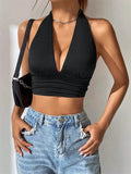 Top corto con espalda descubierta para mujer – camiseta sin mangas sexy y moderna para verano