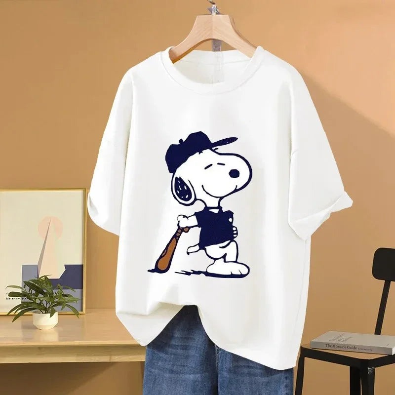 Camiseta de Mujer MINISO con Estampado de Dibujos Animados y Apliques – Estilo Informal