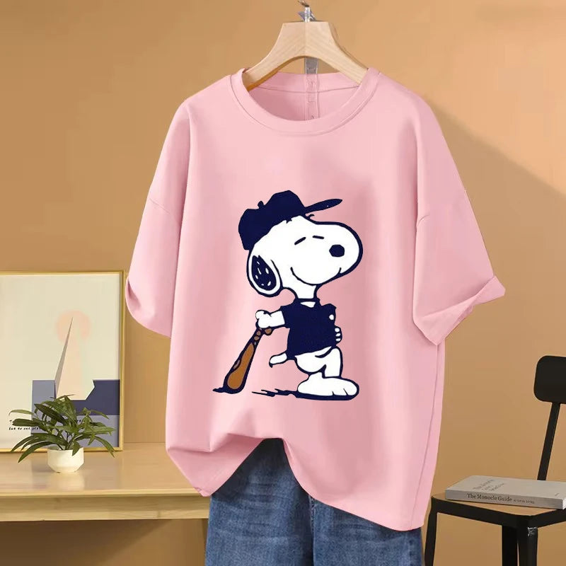 Camiseta de Mujer MINISO con Estampado de Dibujos Animados y Apliques – Estilo Informal