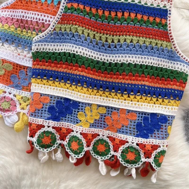 Top patchwork con borlas para mujer – estilo dulce y juvenil de encaje para verano