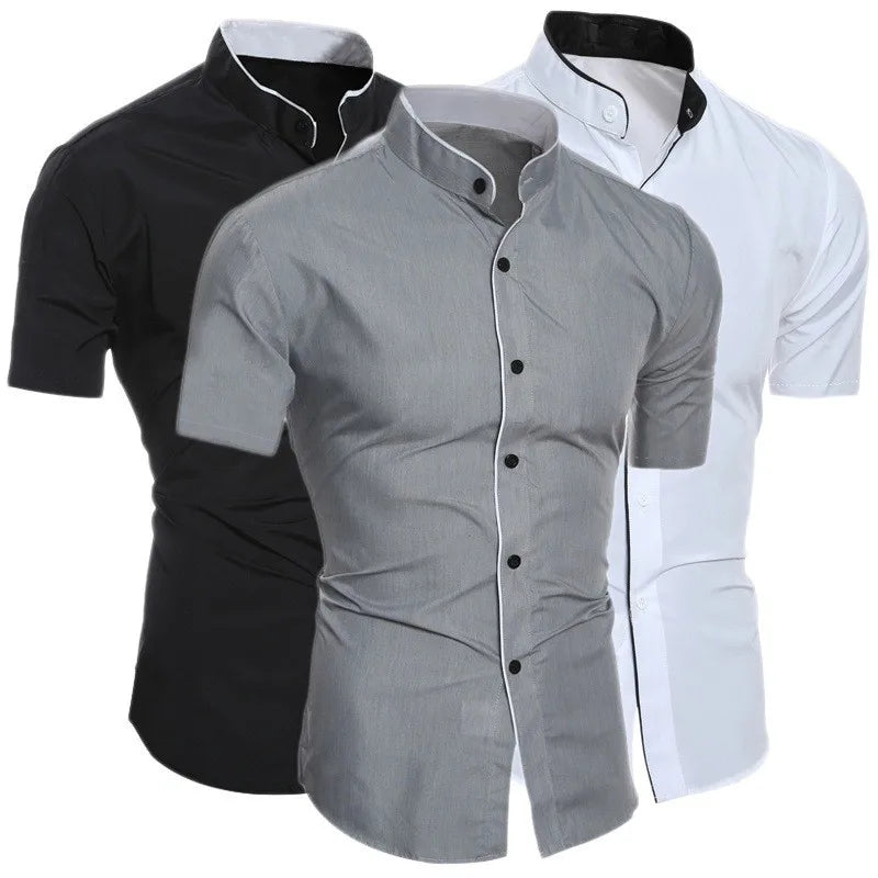 Camisa de hombre informal de manga corta en encaje de bolillos – ligera para verano y primavera