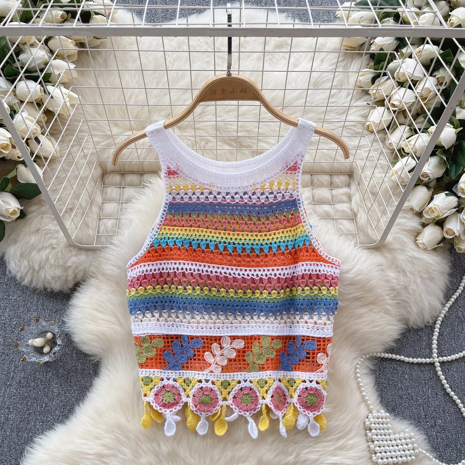 Top patchwork con borlas para mujer – estilo dulce y juvenil de encaje para verano