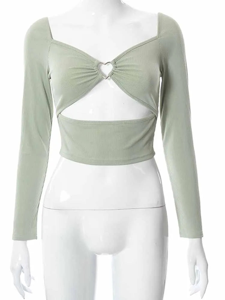 Top Entallado de Manga Larga con Cuello en V – Estilo Sexy para Otoño e Invierno