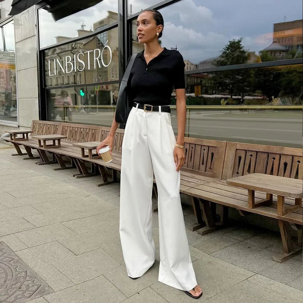 Pantalones anchos lisos sin cinturón