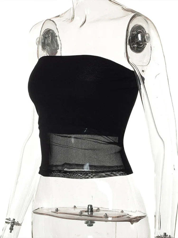 Top corto patchwork para mujer – camiseta sin mangas elástica y estilo urbano para verano