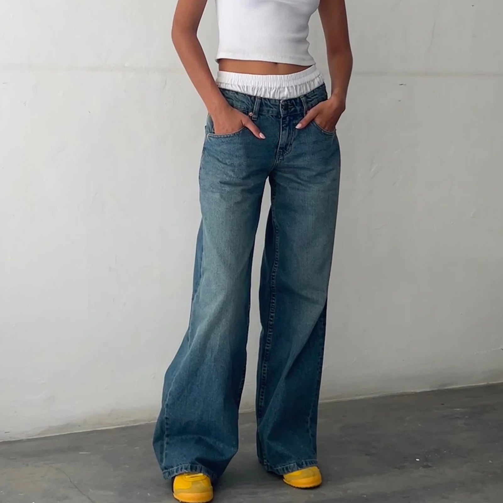 Vaqueros Boyfriend de Cintura Alta para Mujer – Estilo High Street con Bolsillos y Botones