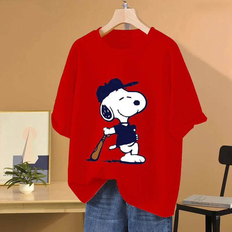 Camiseta de Mujer MINISO con Estampado de Dibujos Animados y Apliques – Estilo Informal