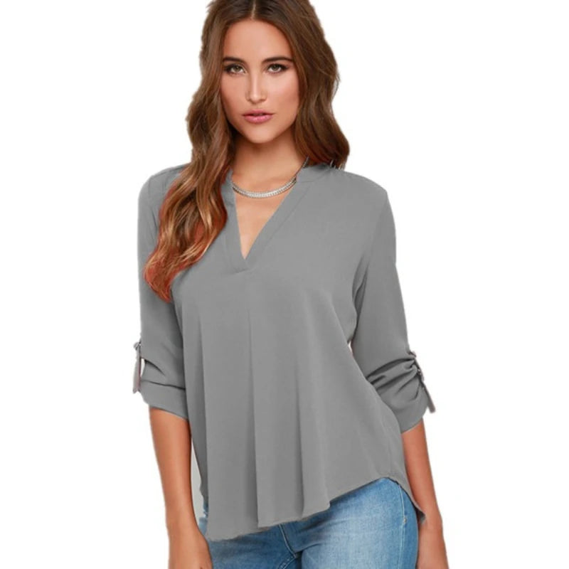 Blusa de Gasa Lisa para Mujer – Estilo Informal Ligero y Elegante