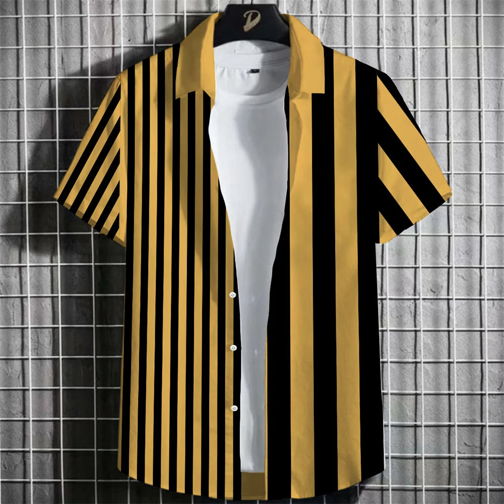 Camisa Informal de Hombre de Pana con Cuello Vuelto – Estilo Verano con Estampado