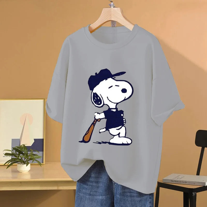 Camiseta de Mujer MINISO con Estampado de Dibujos Animados y Apliques – Estilo Informal