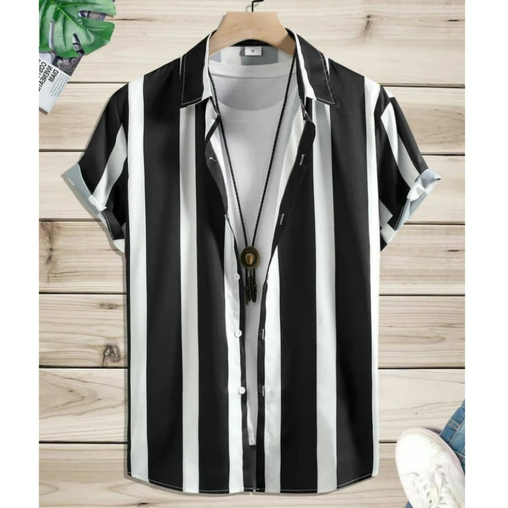 Camisa Informal de Hombre de Pana con Cuello Vuelto – Estilo Verano con Estampado