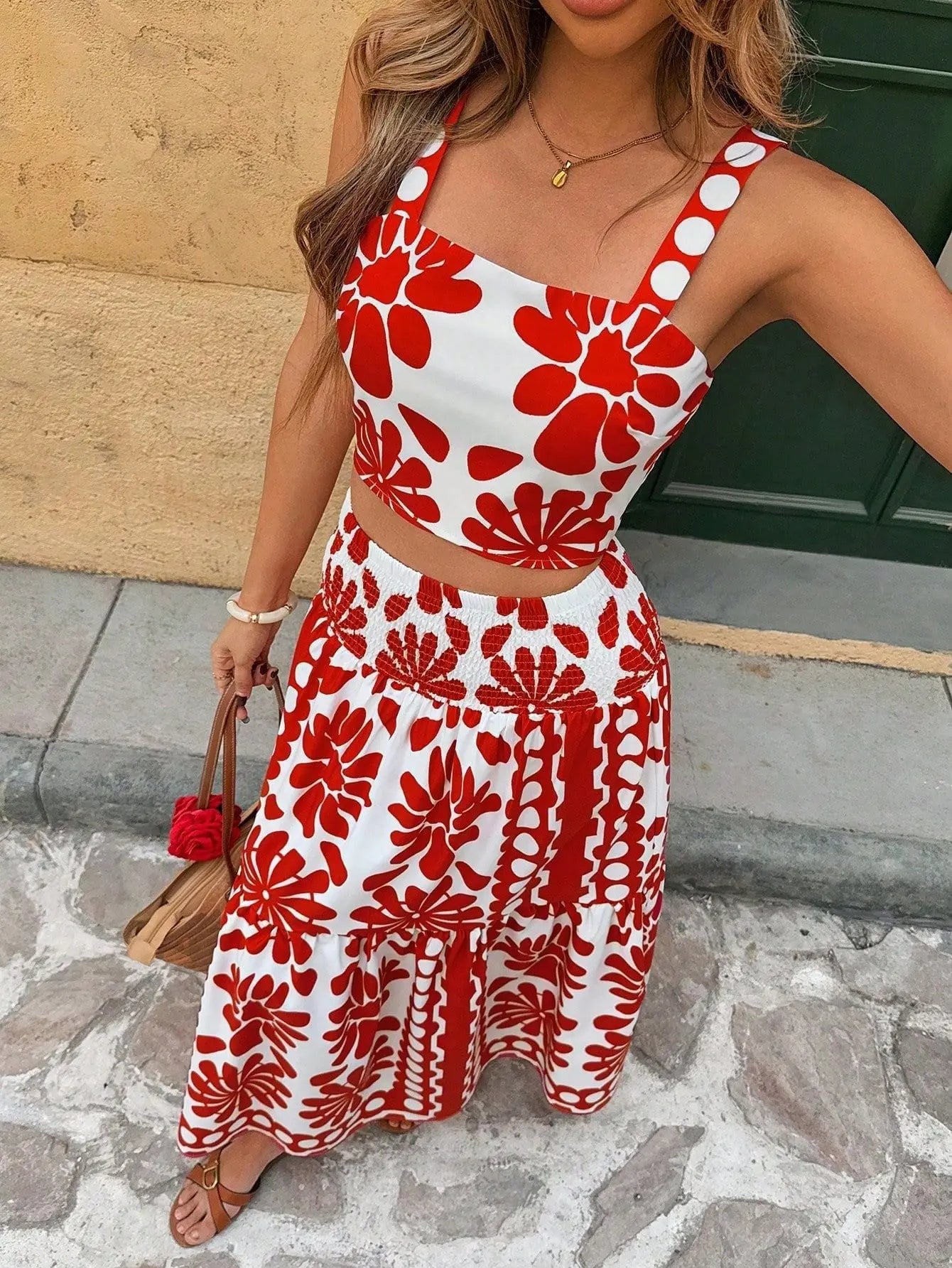 Conjunto Boho 2 Piezas Playa – Top Corto y Pantalón Largo A-Line Verano 🌴✨