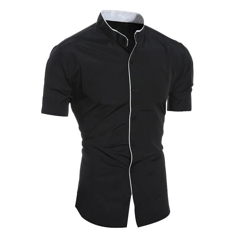 Camisa de hombre informal de manga corta en encaje de bolillos – ligera para verano y primavera