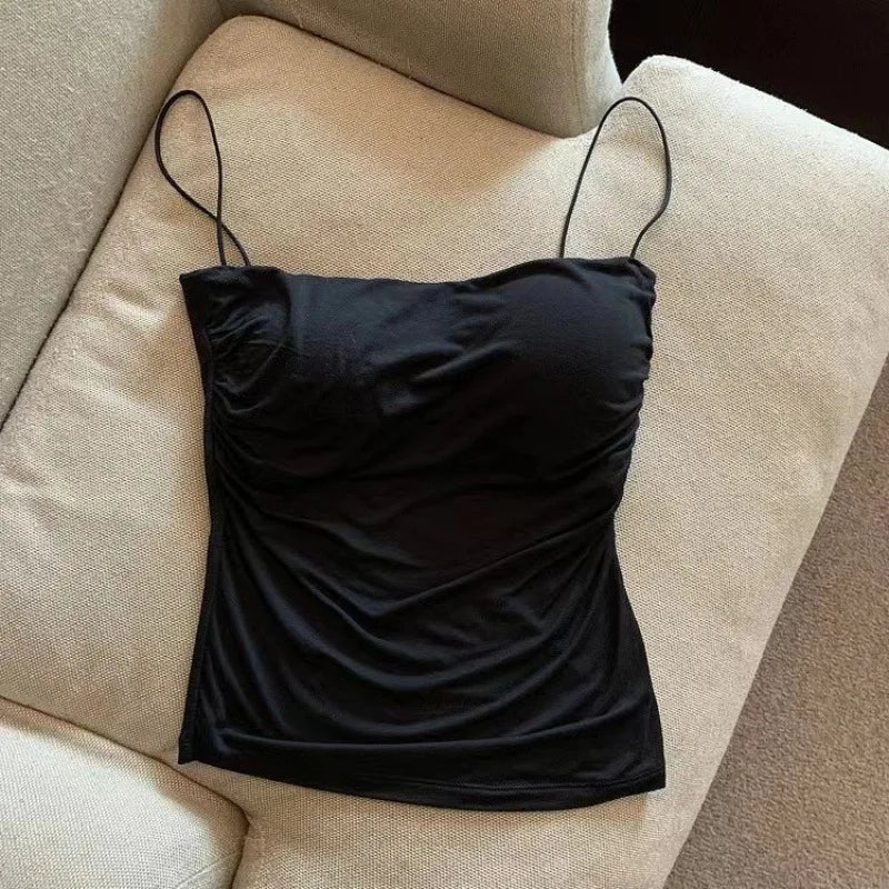 Top sin mangas elástico para mujer, estilo halter coreano, cómodo, veraniego, con sujetador incorporado.