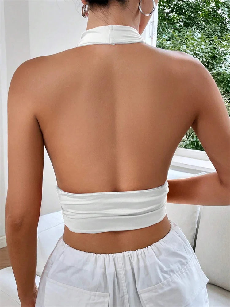 Top corto con espalda descubierta para mujer – camiseta sin mangas sexy y moderna para verano