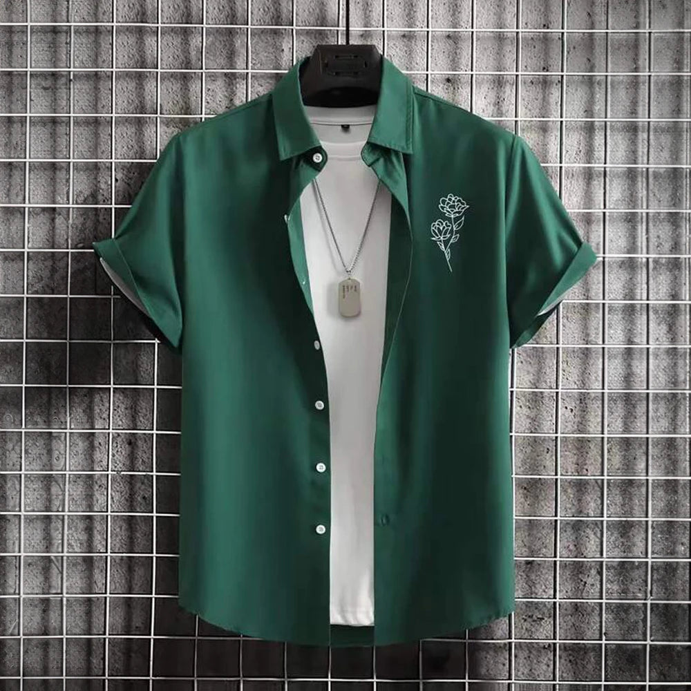 Camisa Informal de Hombre de Pana con Cuello Vuelto – Estilo Verano con Estampado