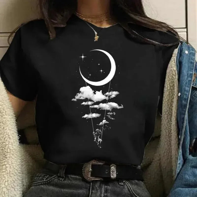 Camiseta Básica de Mujer con Estampado de Letras – Estilo Casual de Verano y Primavera