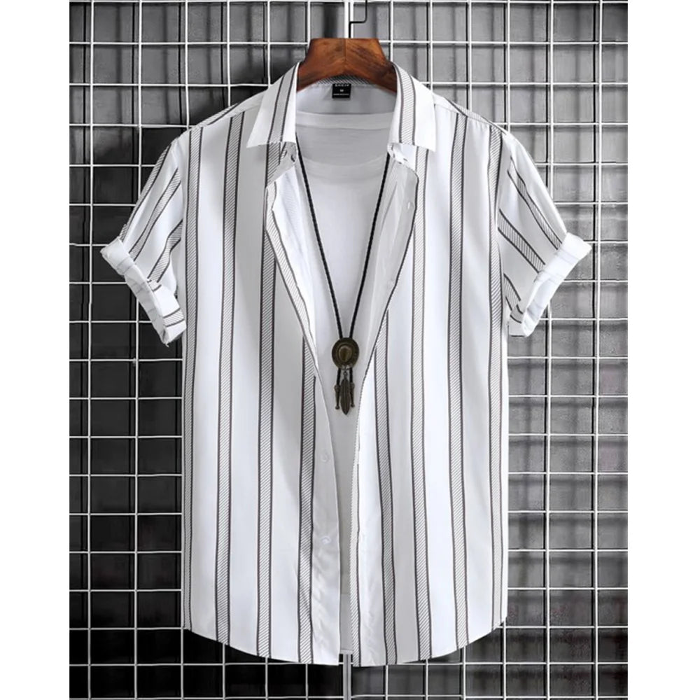 Camisa Informal de Hombre de Pana con Cuello Vuelto – Estilo Verano con Estampado