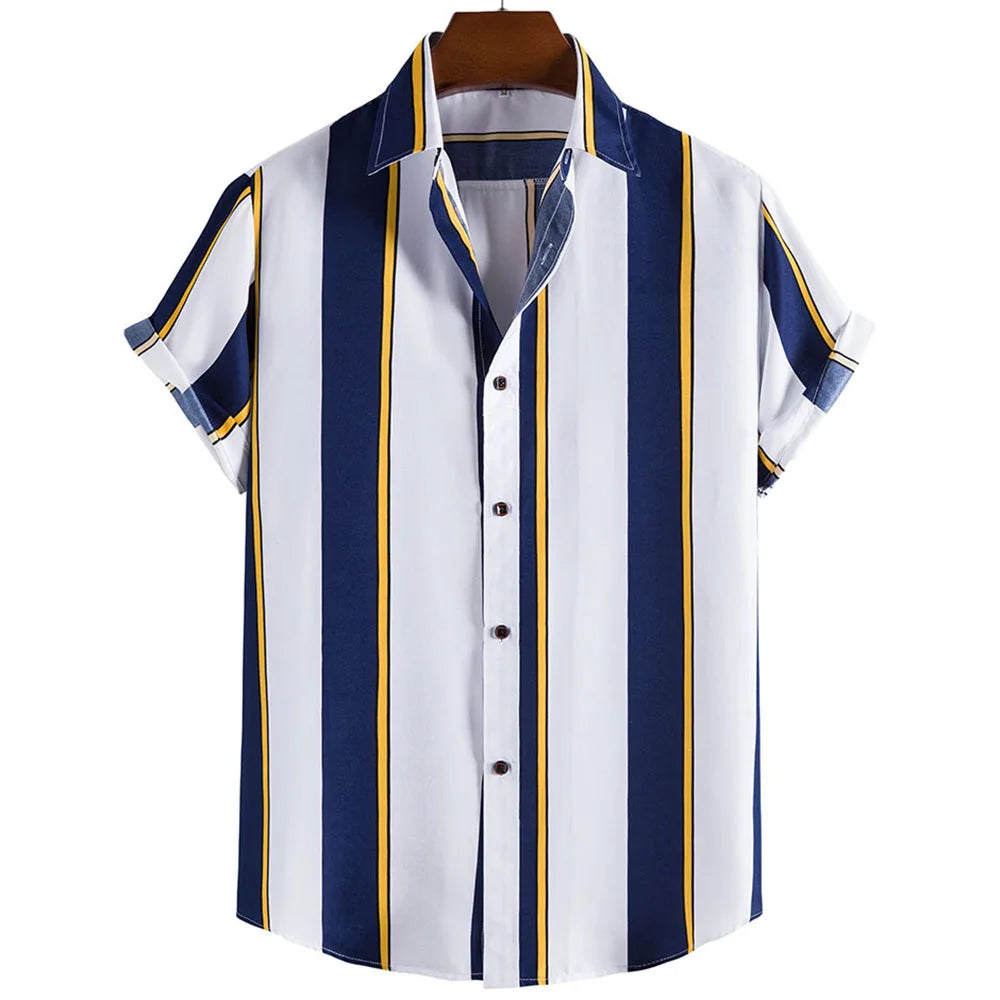 Camisa Informal de Hombre de Pana con Cuello Vuelto – Estilo Verano con Estampado