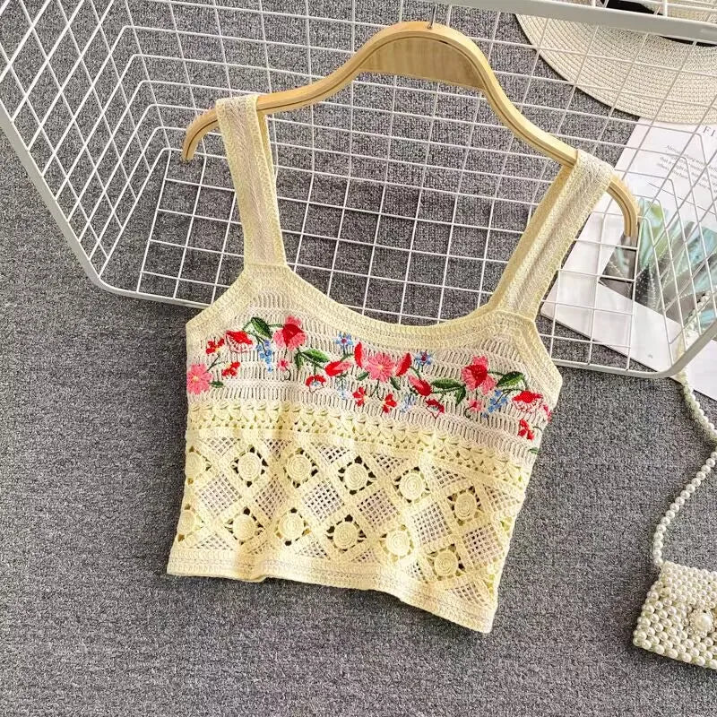 Top patchwork con borlas para mujer – estilo dulce y juvenil de encaje para verano