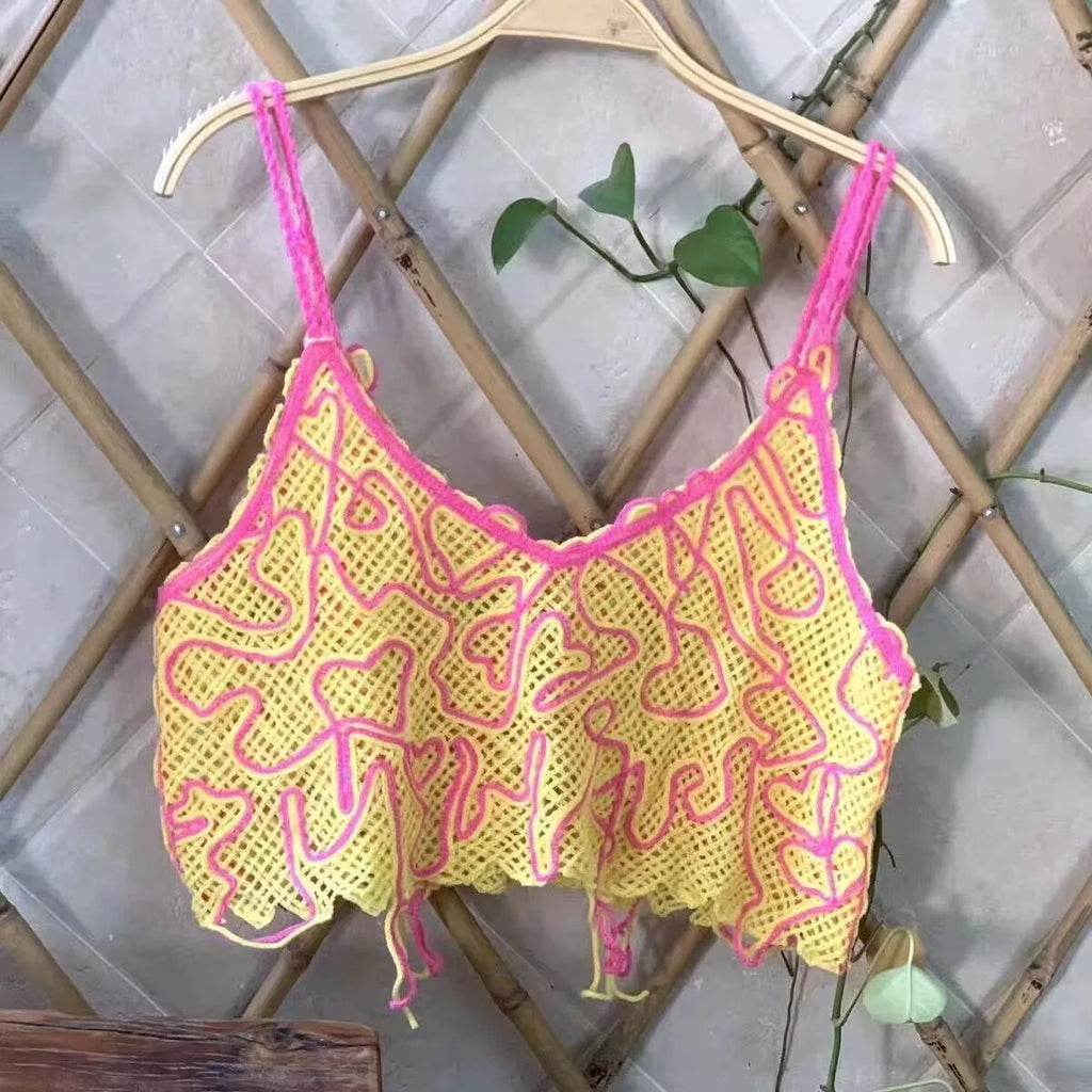 Top patchwork con borlas para mujer – estilo dulce y juvenil de encaje para verano