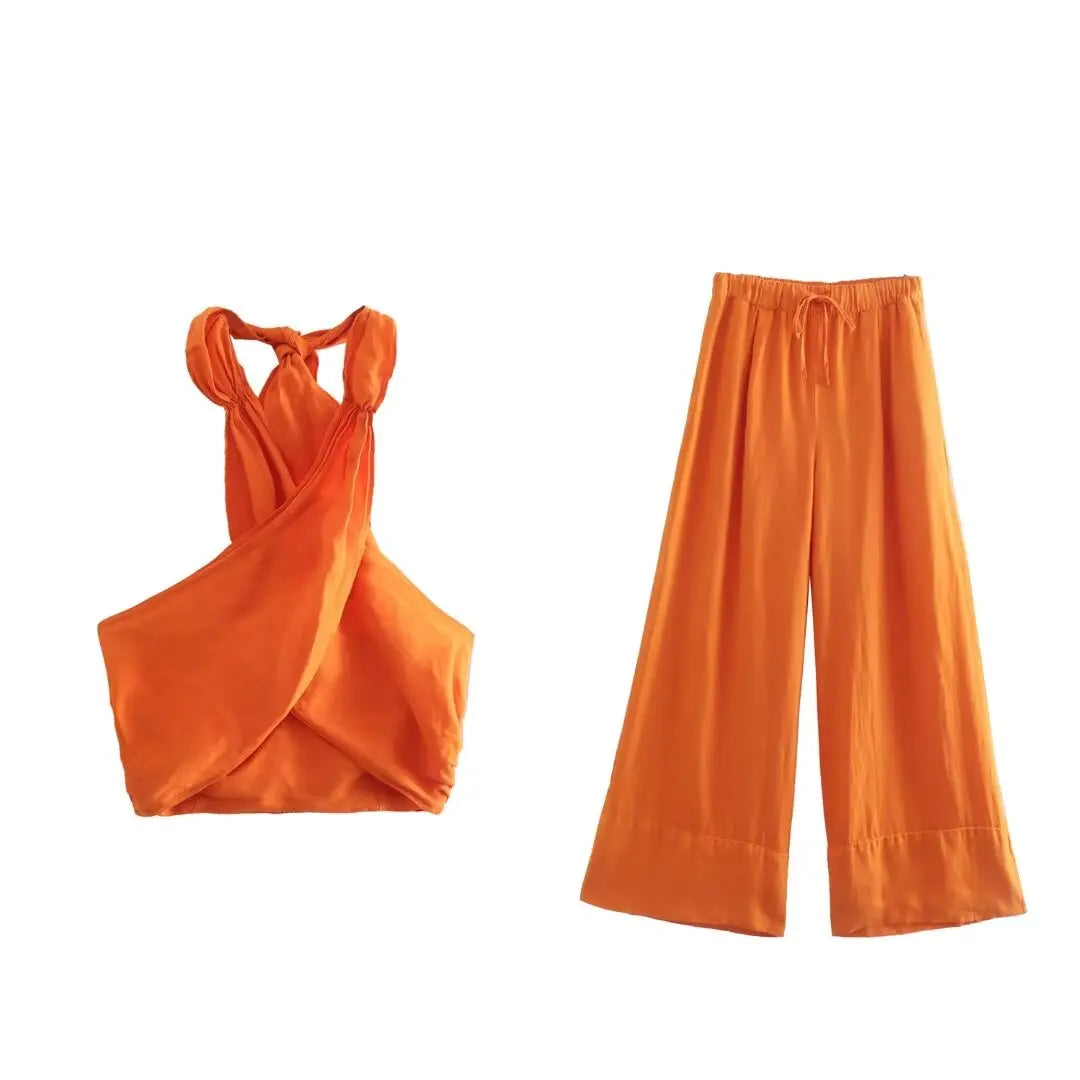 Camiseta sin mangas ajustada con escote halter cruzado de Cotton & Line