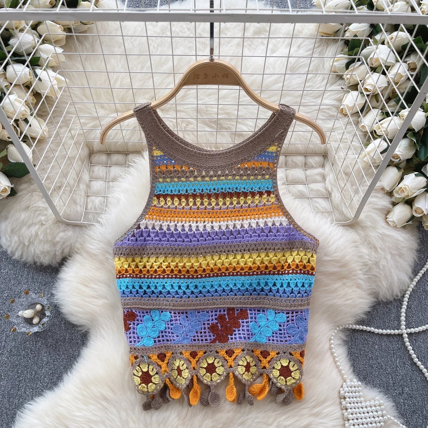 Top patchwork con borlas para mujer – estilo dulce y juvenil de encaje para verano