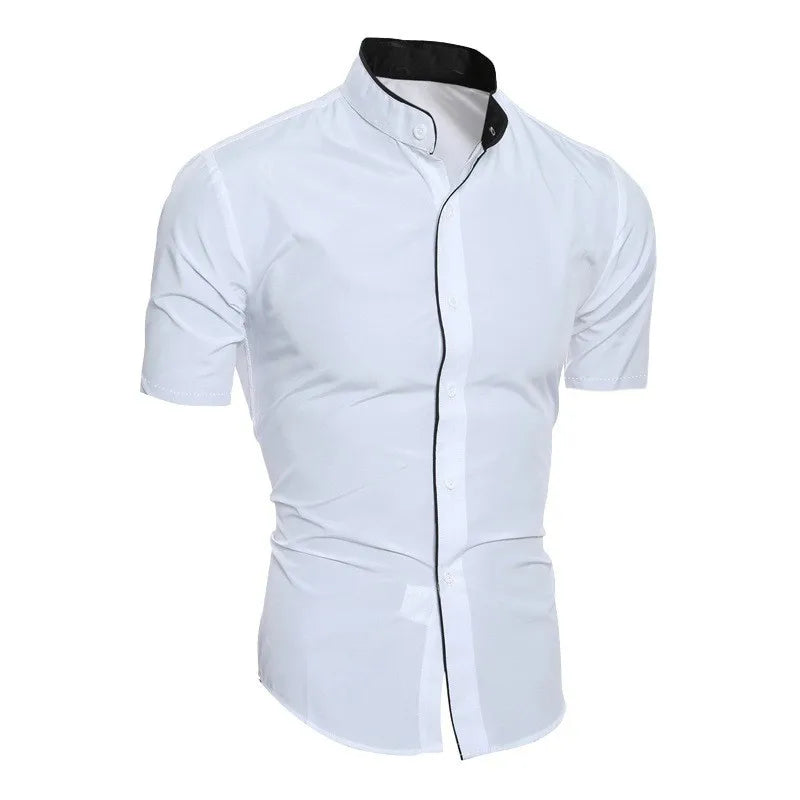 Camisa de hombre informal de manga corta en encaje de bolillos – ligera para verano y primavera
