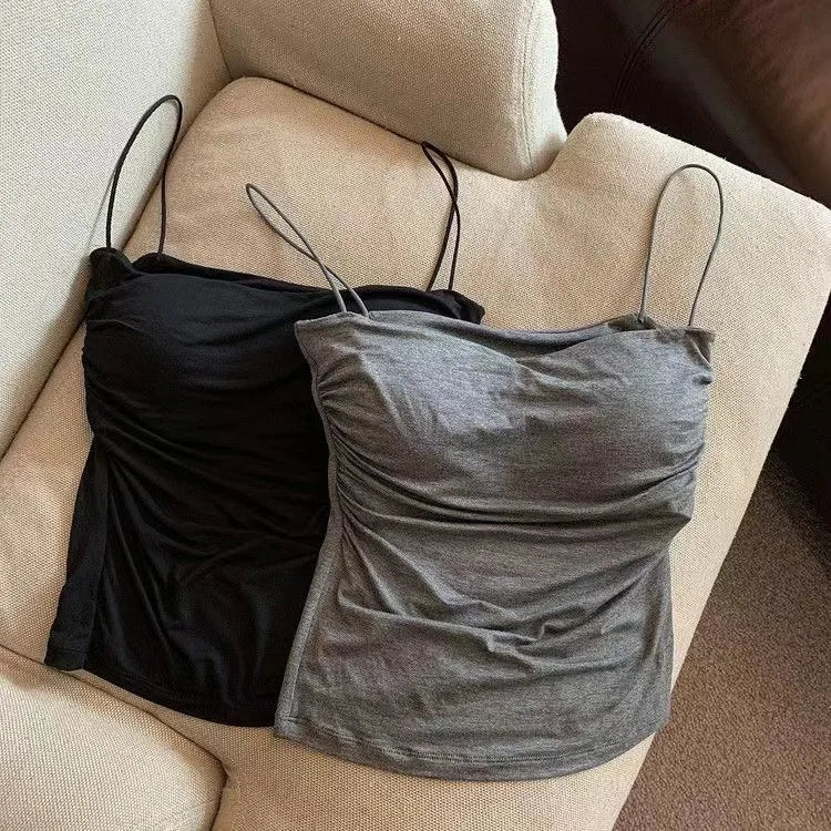 Top sin mangas elástico para mujer, estilo halter coreano, cómodo, veraniego, con sujetador incorporado.