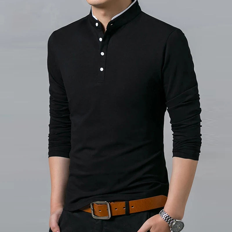 Polo de hombre manga larga estilo negocios liso antipilling – elegante y cómodo para primavera y otoño