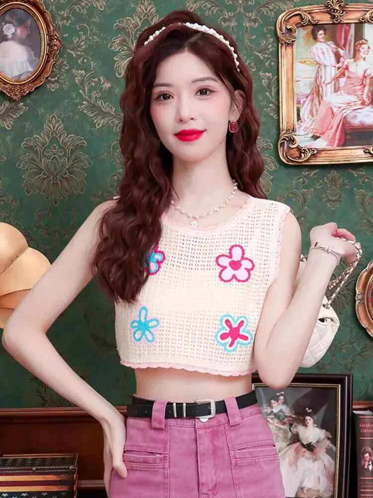 Top patchwork con borlas para mujer – estilo dulce y juvenil de encaje para verano