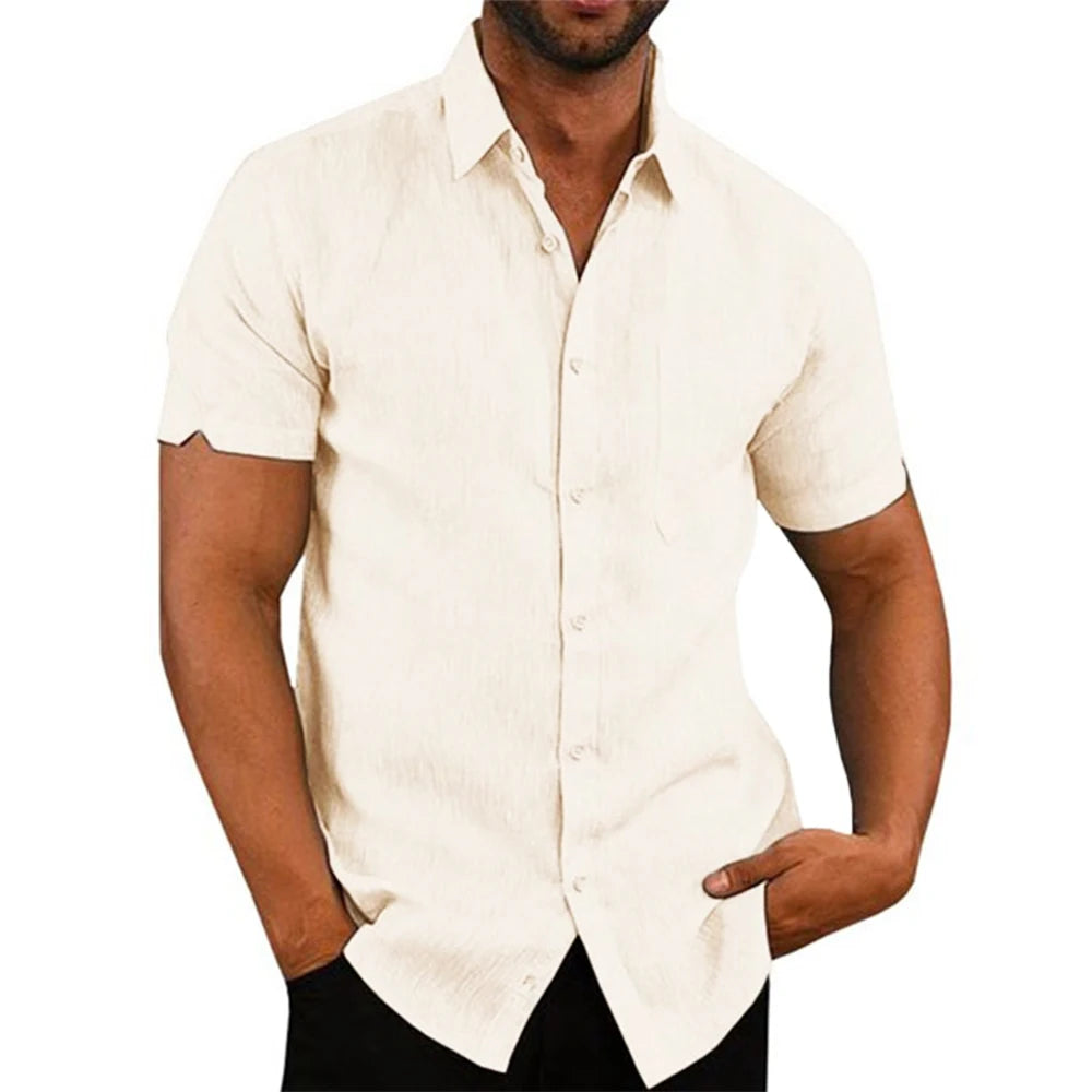 Camisa hombre cuello vuelto verano elegante
