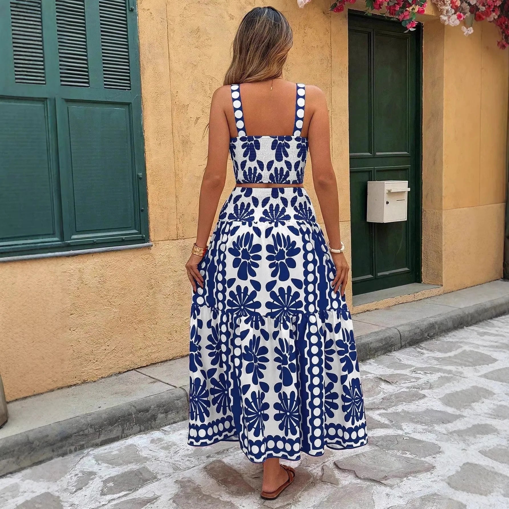 Conjunto Boho 2 Piezas Playa – Top Corto y Pantalón Largo A-Line Verano 🌴✨