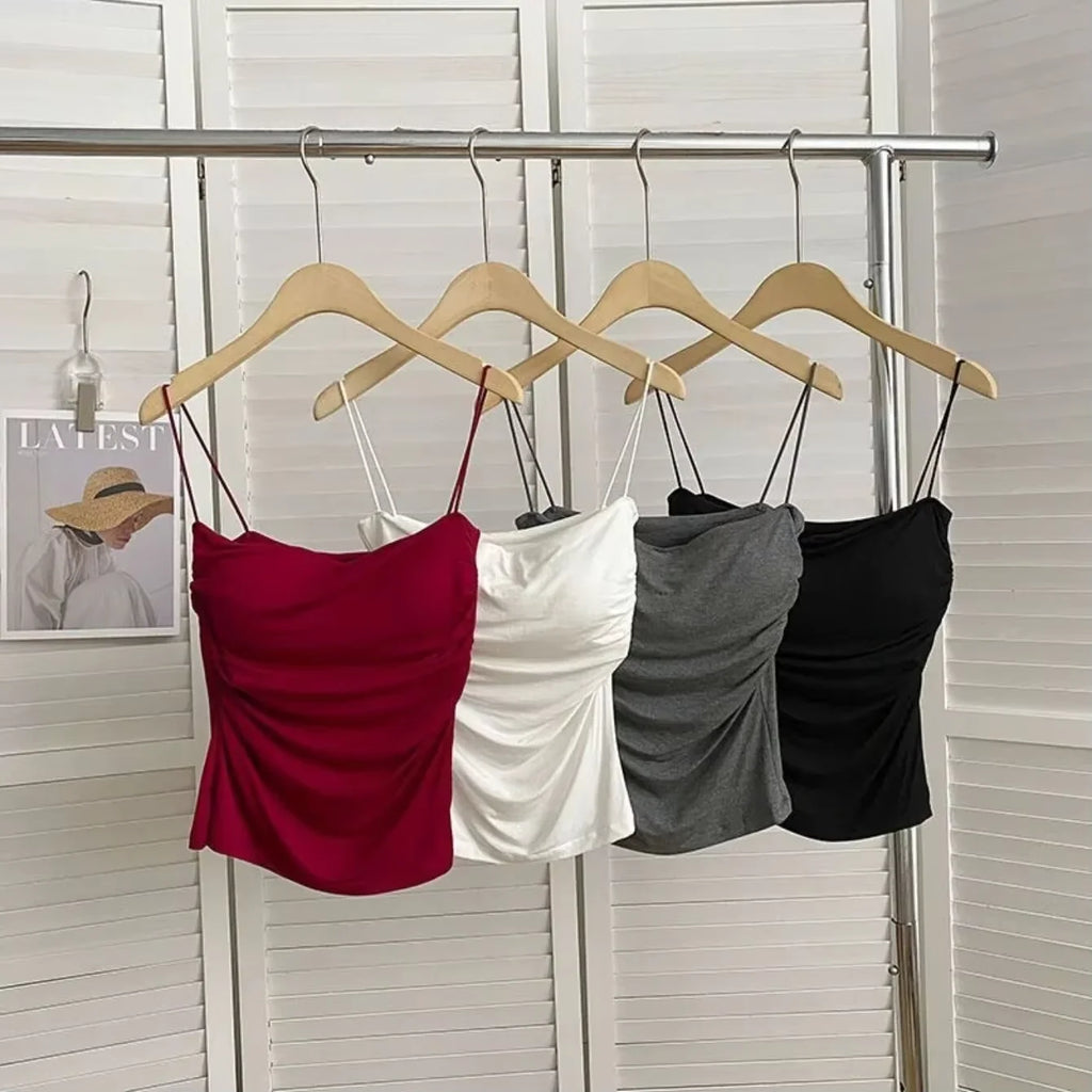 Top sin mangas elástico para mujer, estilo halter coreano, cómodo, veraniego, con sujetador incorporado.