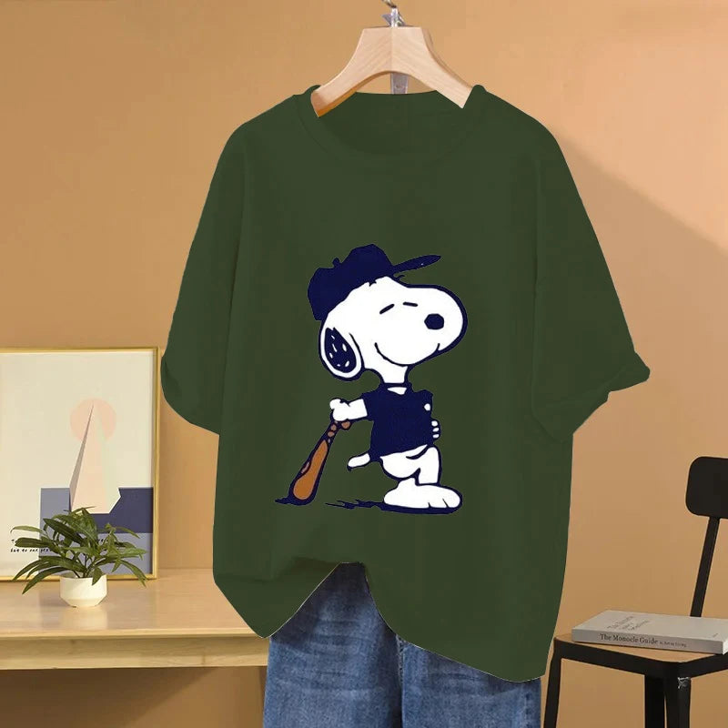 Camiseta de Mujer MINISO con Estampado de Dibujos Animados y Apliques – Estilo Informal